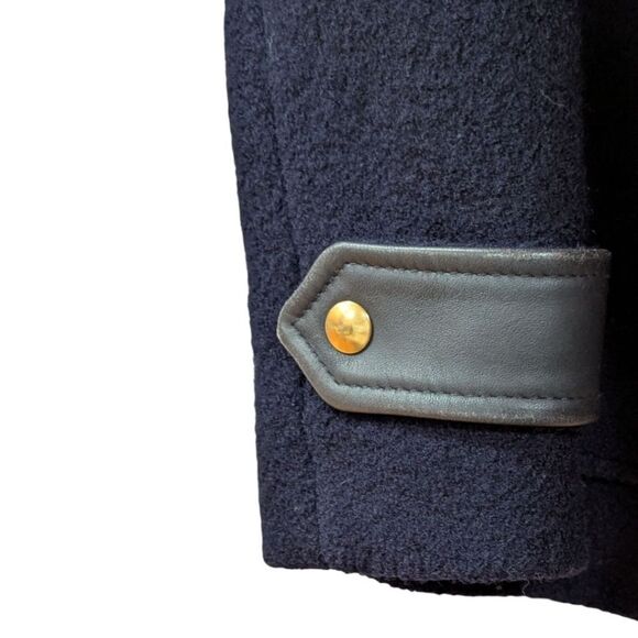 Maje Leather Collar Trim Coat Women's S EU 36 Wool & Calf Skin in Navy & Black - Picture 7 of 12